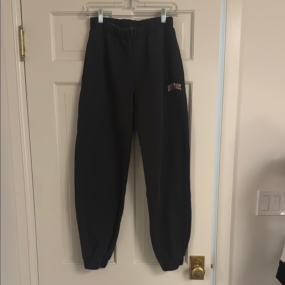 Navy Brandy Melville Swear Pants with New York Embroidery